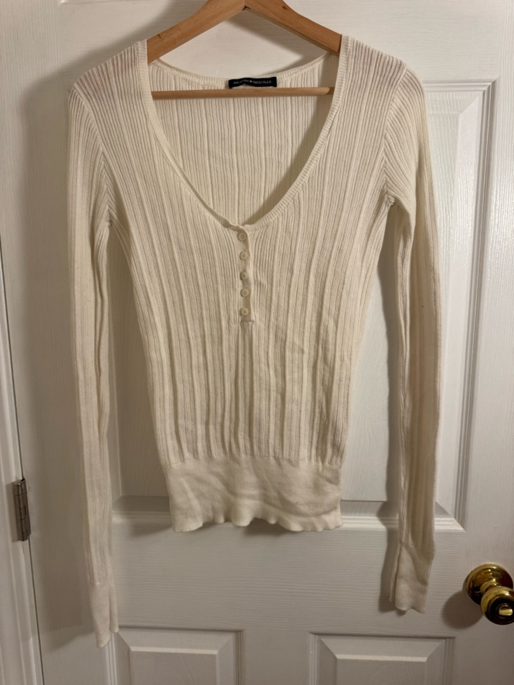 Brandy Melville Henley Long-Sleeve Top in Cream
